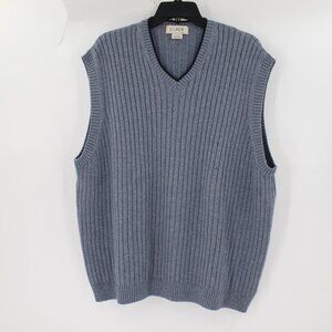 VTG J Crew Sweater Vest Men's XL Merino Wool Cotton V-Neck Ribbed sleeveless